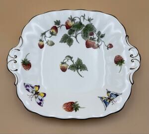 Coalport Strawberry Bone China Handled Cake Plate Serving Tray 10”Butterflies